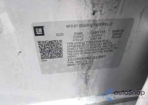 2020 Chevrolet Impala Fwd Premier from USA, damaged, VIN 1G1105S34LU112007